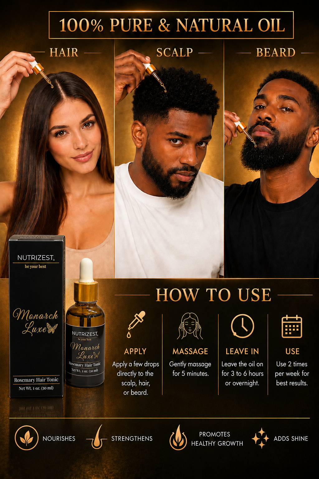 100% Natural Rosemary Hair Oil with Batana, Argan, Pumpkin Seed & Other Nourishing Oils to Support Healthy Hair Growth