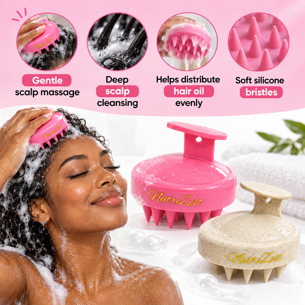 Silicone Scalp Massager Brush for Hair Care & Shampoo